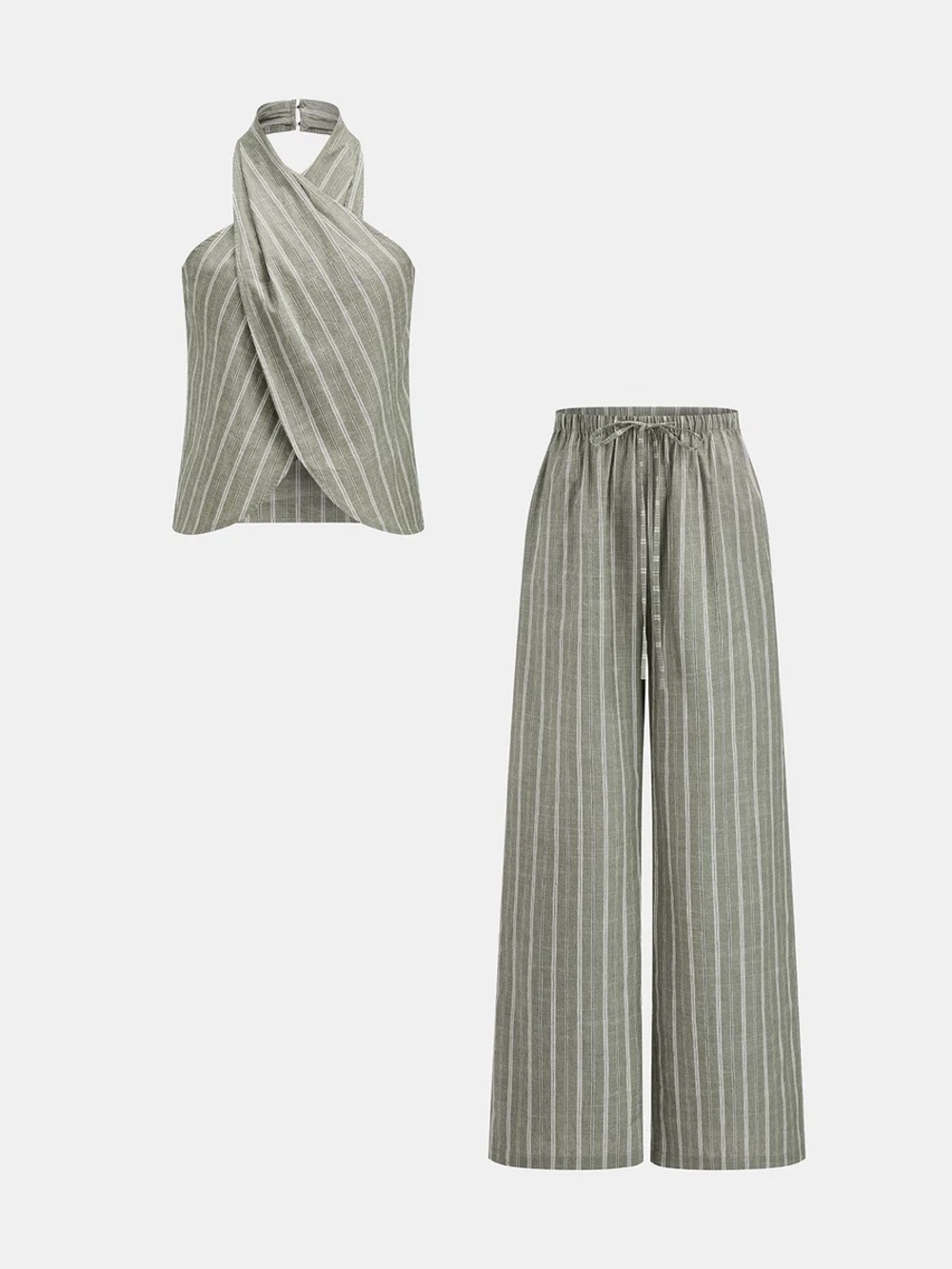 Commmense Striped Cotton Linen Halter Top & Pants - Picture 5 of 16